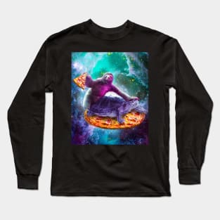 Trippy Space Sloth Turtle - Sloth Pizza Long Sleeve T-Shirt